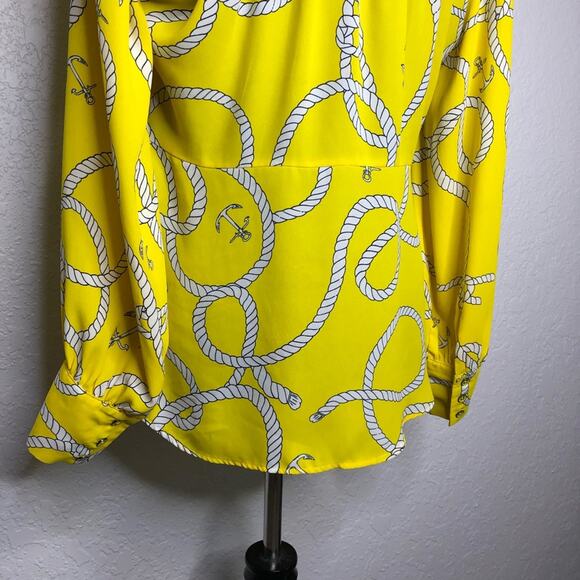 Cabi yellow and white anchor rope print tie front top size Medium #5707 - Picture 12 of 15